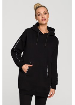 Bluza oversize z lampasami i kapturem - czarna ze sklepu Cudmoda w kategorii Bluzy damskie - zdjęcie 179658180