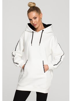 Bluza oversize z lampasami i kapturem - ecru ze sklepu Cudmoda w kategorii Bluzy damskie - zdjęcie 179658184