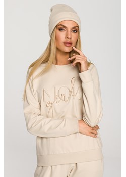 Czapka beanie z haftem - piaskowa ze sklepu Cudmoda w kategorii Czapki zimowe damskie - zdjęcie 179658230