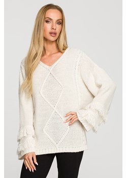 Sweter w stylu boho z frędzlami - kość słoniowa ze sklepu Cudmoda w kategorii Swetry damskie - zdjęcie 179658233