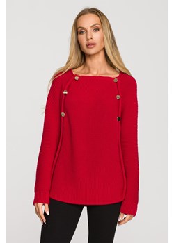 Sweter z ozdobnymi guzikami - malinowy ze sklepu Cudmoda w kategorii Swetry damskie - zdjęcie 179658241