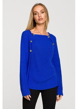 Sweter z ozdobnymi guzikami - szafirowy ze sklepu Cudmoda w kategorii Swetry damskie - zdjęcie 179658242