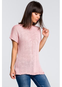 Sweter z palmą - różowy ze sklepu Cudmoda w kategorii Swetry damskie - zdjęcie 179658252