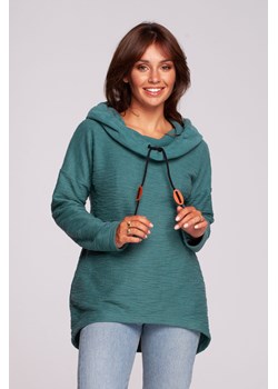 Bluza z kapturem i kołnierzem - turkusowa ze sklepu Cudmoda w kategorii Bluzy damskie - zdjęcie 179658324
