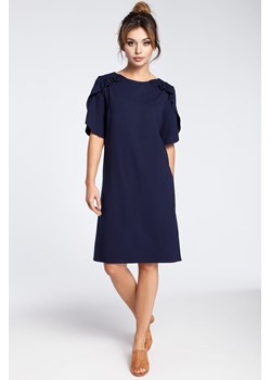 Elegancka sukienka midi z falbankami - granatowa ze sklepu Cudmoda w kategorii Sukienki - zdjęcie 179658510