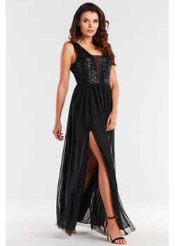 Elegancka sukienka maxi z rozcięciem - czarna ze sklepu Cudmoda w kategorii Sukienki - zdjęcie 179658791