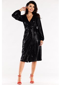 Elegancka sukienka z wiązaniem w pasie - czarna - id: 2015773 - marki AWAMA - 179658851 Elegancka sukienka z wiązaniem w pasie - czarna ze sklepu Cudmoda w kategorii Sukienki - zdjęcie 179658851