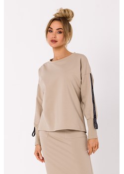 Bluza z lampasami na rękawach - beżowa ze sklepu Cudmoda w kategorii Bluzy damskie - zdjęcie 179658873