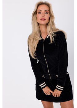Welurowa bluza z ozdobnymi mankietami - czarna ze sklepu Cudmoda w kategorii Bluzy damskie - zdjęcie 179659903