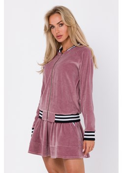 Welurowa bluza z ozdobnymi mankietami - brudno-różowa ze sklepu Cudmoda w kategorii Bluzy damskie - zdjęcie 179659904
