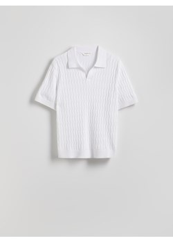 Reserved - Strukturalny sweter polo - biały ze sklepu Reserved w kategorii T-shirty męskie - zdjęcie 179670472