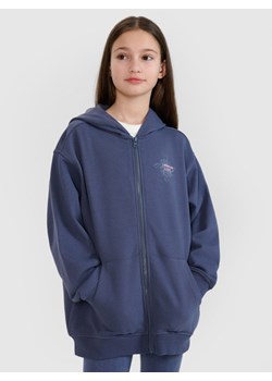 Dziewczęca bluza dresowa rozpinana z kapturem 4F 4FJWSS25TSWSF1482 - granatowa ze sklepu Sportstylestory.com w kategorii Bluzy dziewczęce - zdjęcie 179684904