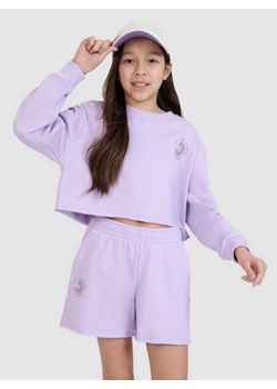 Dziewczęca bluza dresowa bez kaptura nierozpinana 4F 4FJWSS25TSWSF1504 - różowa ze sklepu Sportstylestory.com w kategorii Bluzy dziewczęce - zdjęcie 179684924