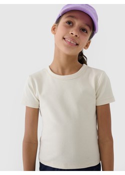Dziewczęcy top basic t-shirt 4F 4FJWSS25TTSHF1852 - beżowy ze sklepu Sportstylestory.com w kategorii Bluzki dziewczęce - zdjęcie 179707822