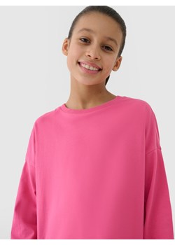Dziewczęcy longsleeve gładki 4F 4FJWSS25TLONF377 - różowy ze sklepu Sportstylestory.com w kategorii Bluzki dziewczęce - zdjęcie 179708162