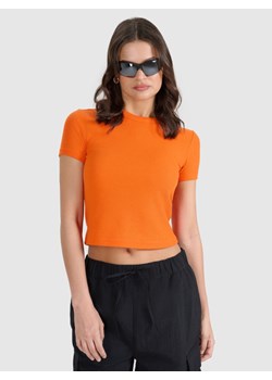 Damski t-shirt basic 4F 4FRSS25TTSHF2749 - pomarańczowy ze sklepu Sportstylestory.com w kategorii Bluzki damskie - zdjęcie 179708433
