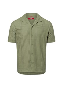 Finshley & Harding London Męska koszulka z krótkim rękawem - Bailey Mężczyźni Regular Fit Bawełna oliwkowy wypukły wzór tkaniny ze sklepu vangraaf w kategorii Koszule męskie - zdjęcie 179721212