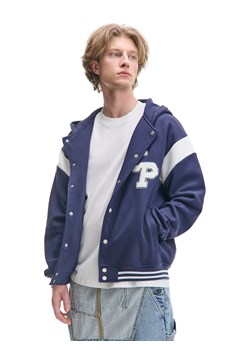 Cropp - Bluza bomber z kapturem na zatrzaski - granatowy ze sklepu Cropp w kategorii Bluzy męskie - zdjęcie 179746522