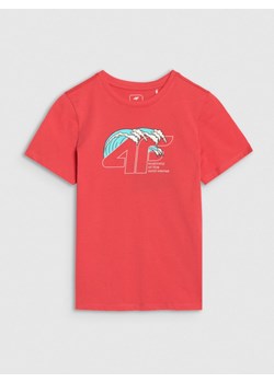 Chłopięcy t-shirt z nadrukiem 4F 4FJWSS25TTSHM1917 - czerwony ze sklepu Sportstylestory.com w kategorii T-shirty chłopięce - zdjęcie 179755113