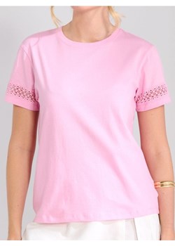 Sinsay - Bawełniania koszulka z ażurową wstawką - różowy - id: 8790J-30X - marki Sinsay - 179765340 Sinsay - Bawełniania koszulka z ażurową wstawką - różowy ze sklepu Sinsay w kategorii Bluzki damskie - zdjęcie 179765340