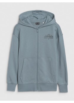 Chłopięca bluza dresowa z kapturem rozpinana 4F 4FJWSS25TSWSM1522 - turkusowa ze sklepu Sportstylestory.com w kategorii Bluzy chłopięce - zdjęcie 179792211