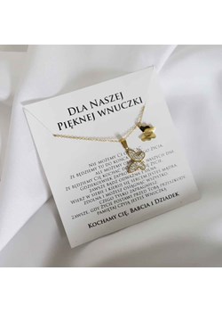 Naszyjnik złoty z dedykacją dla wnuczki od dziadków motyl z cyrkoniami - id: 5158 - marki Otien - 179802604 Naszyjnik złoty z dedykacją dla wnuczki od dziadków motyl z cyrkoniami ze sklepu otien.com w kategorii Naszyjniki - zdjęcie 179802604