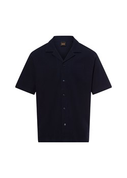 BOSS Orange Męska koszula casual - Pe_waffleshirt Mężczyźni Comfort Fit Bawełna granatowy jednolity ze sklepu vangraaf w kategorii Koszule męskie - zdjęcie 179827961