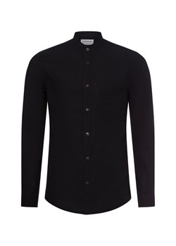 Lindbergh Męska koszula casual z zawartością lnu Mężczyźni Slim Fit len czarny jednolity ze sklepu vangraaf w kategorii Koszule męskie - zdjęcie 179827974