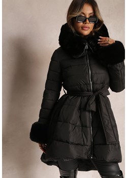 Czarna Kurtka Pikowana z Futerkiem Pasilinai ze sklepu renee.pl w kategorii Kurtki damskie - zdjęcie 179838750