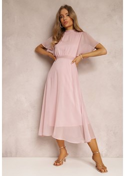 Różowa Rozkloszowana Sukienka z Odkrytymi Plecami i Wiązaniem Syrissis ze sklepu renee.pl w kategorii Sukienki - zdjęcie 179839763