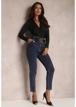 Granatowe Jeansy Mom Fit z Paskiem Astera ze sklepu renee.pl w kategorii Jeansy damskie - zdjęcie 179847811