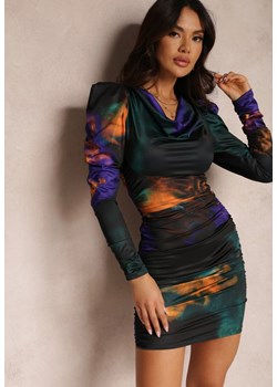 Zielono-Fioletowa Sukienka Tie-Dye z Bufiastym Rękawem Arona ze sklepu renee.pl w kategorii Sukienki - zdjęcie 179849093