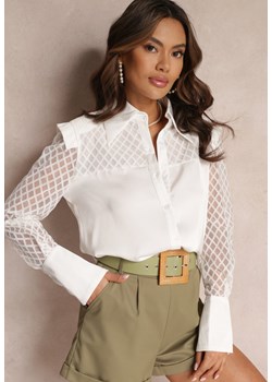 Biała Siateczkowa Koszula z Kołnierzem Higisa ze sklepu renee.pl w kategorii Koszule damskie - zdjęcie 179853101