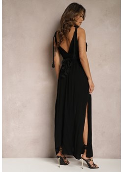 Czarny Kombinezon bez Rękawów z Gumką w Talii z Wiskozy i Lnu Nehir ze sklepu renee.pl w kategorii Kombinezony damskie - zdjęcie 179857704