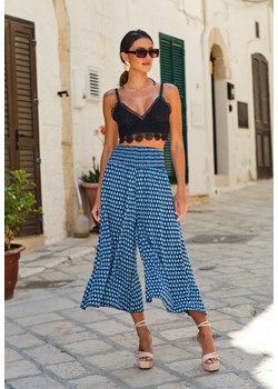 Granatowo-Niebieskie Szerokie Spodnie z Wiskozy z Marszczoną Gumką w Talii Mellody ze sklepu renee.pl w kategorii Spodnie damskie - zdjęcie 179858602