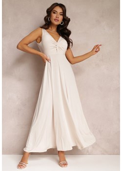 Beżowa Sukienka Maxi Bez Rękawów z Ozdobnym Marszczeniem na Biuście Eliphira ze sklepu renee.pl w kategorii Sukienki - zdjęcie 179859044