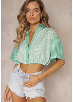 Zielona Bluzka Krótka w Stylu Retro na Guziki Ozdobiona Paskami Fito ze sklepu renee.pl w kategorii Bluzki damskie - zdjęcie 179867561