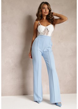 Niebieskie Szerokie Spodnie Garniturowe z Wysokim Stanem i Gumką w Talii Meaba ze sklepu renee.pl w kategorii Spodnie damskie - zdjęcie 179868841