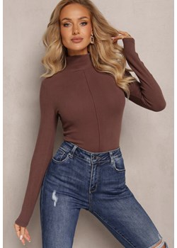 Brązowy Sweter Golf z Ozdobnym Przeszyciem Dayshawn ze sklepu renee.pl w kategorii Swetry damskie - zdjęcie 179870643