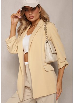 Beżowa Niezapinana Marynarka z Rękawami 3/4 i Kieszeniami na Klapy Farsana ze sklepu renee.pl w kategorii Marynarki damskie - zdjęcie 179873132