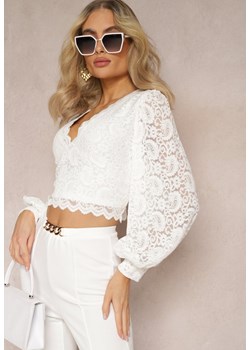 Biała Koronkowa Bluzka o Krótkim Fasonie z Mankietami Skylame ze sklepu renee.pl w kategorii Bluzki damskie - zdjęcie 179873843
