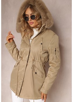 Beżowa Kurtka Parka z Kapturem i Ozdobnym Futerkiem Dioneta ze sklepu renee.pl w kategorii Parki damskie - zdjęcie 179875181