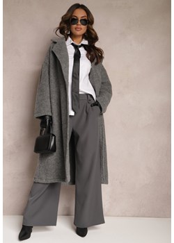 Ciemnoszare Eleganckie Spodnie Dzwony z Ozdobnymi Patkami w Pasie Nattas ze sklepu renee.pl w kategorii Spodnie damskie - zdjęcie 179877402