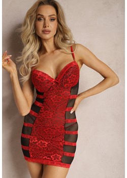 Czerwona Elegancka Koszula Nocna ze Stringami i Subtelną Koronką Mareole ze sklepu renee.pl w kategorii Koszule nocne - zdjęcie 179881532