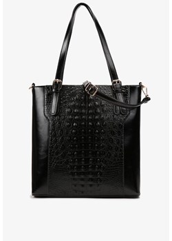 Czarna Duża Torebka na Ramię z Ozdobnym Tłoczeniem Kelin ze sklepu renee.pl w kategorii Torby Shopper bag - zdjęcie 179882343