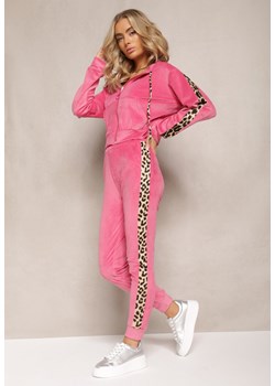Fuksjowy Welurowy Komplet Dresowy Ozdobiony Lampasami w Cętki Anilwo ze sklepu renee.pl w kategorii Dresy damskie - zdjęcie 179883104