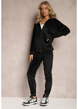 Czarny Welurowy Komplet Dresowy 2-Częściowy z Bluzą z Kapturem i Spodniami Fiksena ze sklepu renee.pl w kategorii Dresy damskie - zdjęcie 179883534