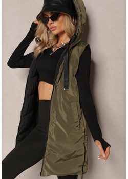 Czarna Długa Kamizelka Pikowana Dwustronna ze Sznurkami przy Kapturze Frenila ze sklepu renee.pl w kategorii Kamizelki damskie - zdjęcie 179883813