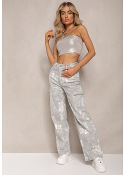 Jasnoszare Jeansy High Waist z Designerskim Wzorem z Szerokimi Nogawkami Joltta ze sklepu renee.pl w kategorii Jeansy damskie - zdjęcie 179883844