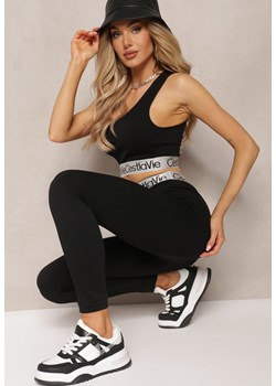Czarne Sportowe Legginsy Elastyczne z Ozdobną Szeroką Gumą w Pasie Larnode ze sklepu renee.pl w kategorii Spodnie damskie - zdjęcie 179887552